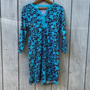 Lands' End Floral Print 100%‎ Cotton Long Sleeve Dress Casual Comfy Everyday